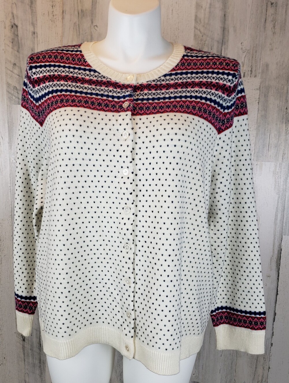 Talbots Lambswool Cream Fair Isle Cardigan Size 3x